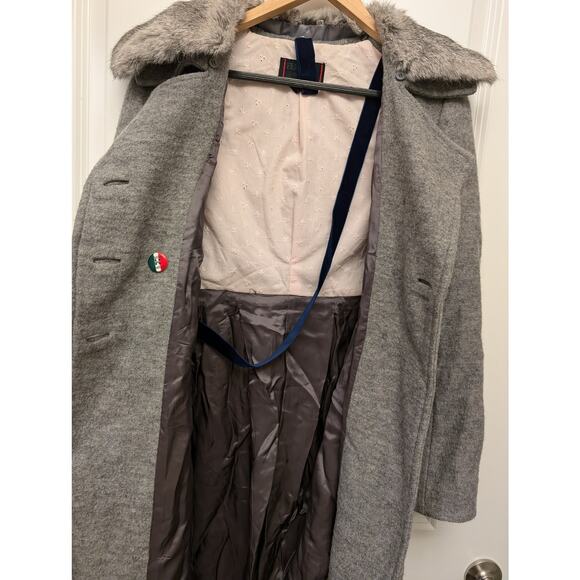 Femme by Michele R 100% Fur Rabbit Trim Double-Breasted Peacoat Gray Lined Cozy - Picture 6 of 9